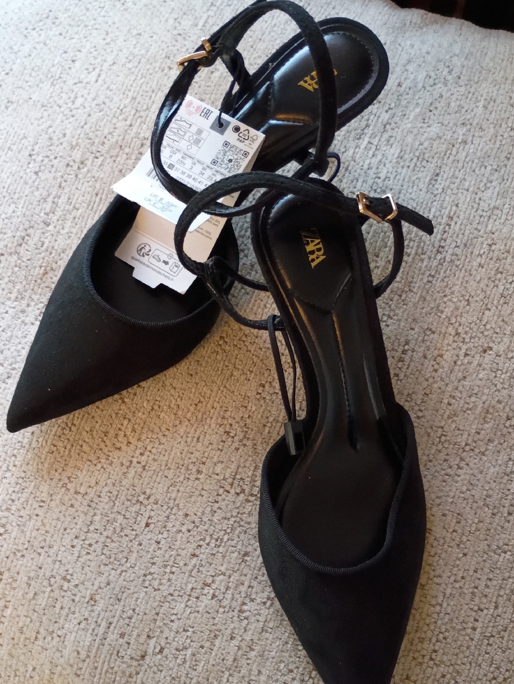 ZARA Black Pointed Ankle-Strap Heels